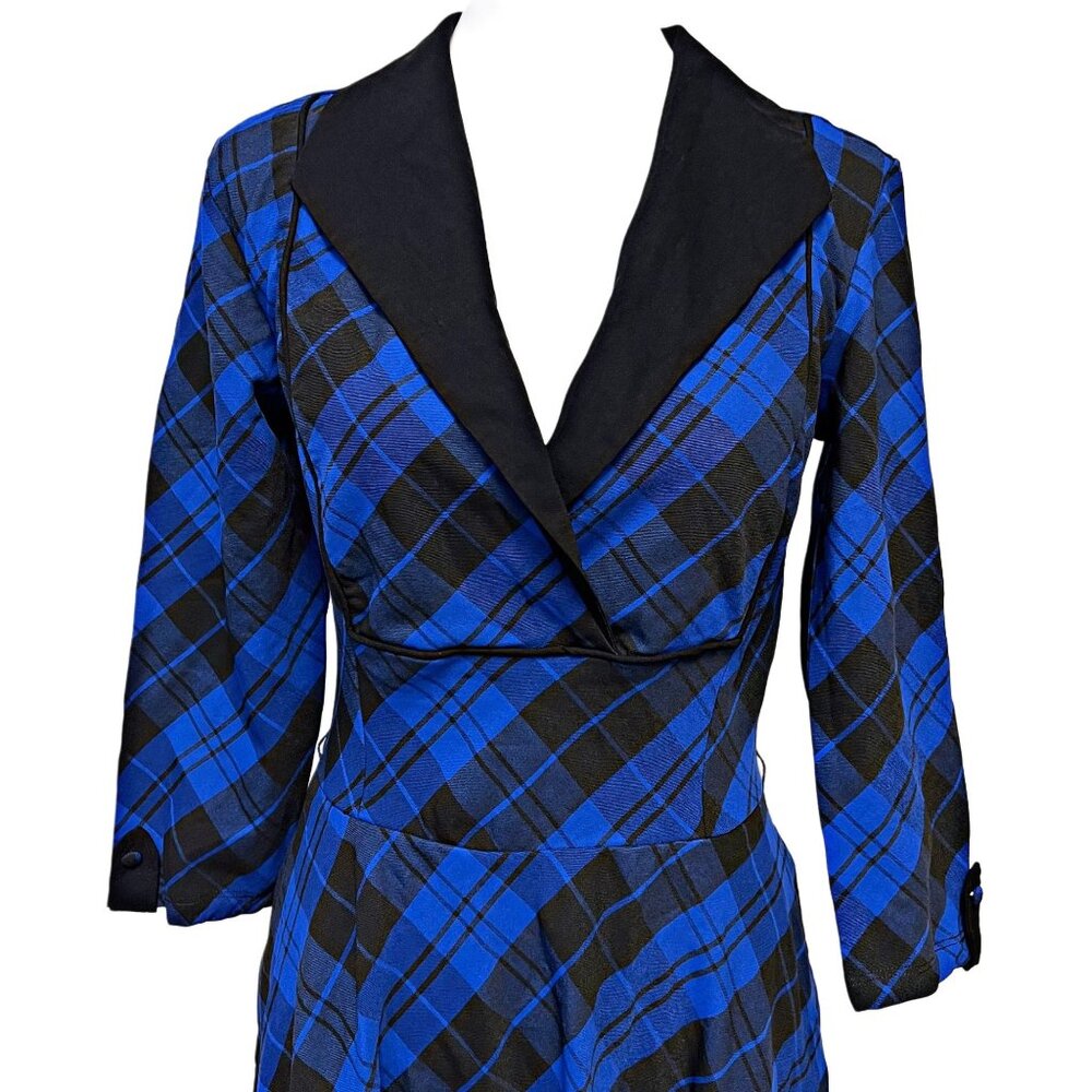 Unique Vintage Plaid Fit & Flare Midi Dress Retro Swing Wiggle Pockets Stretch - Picture 8 of 12